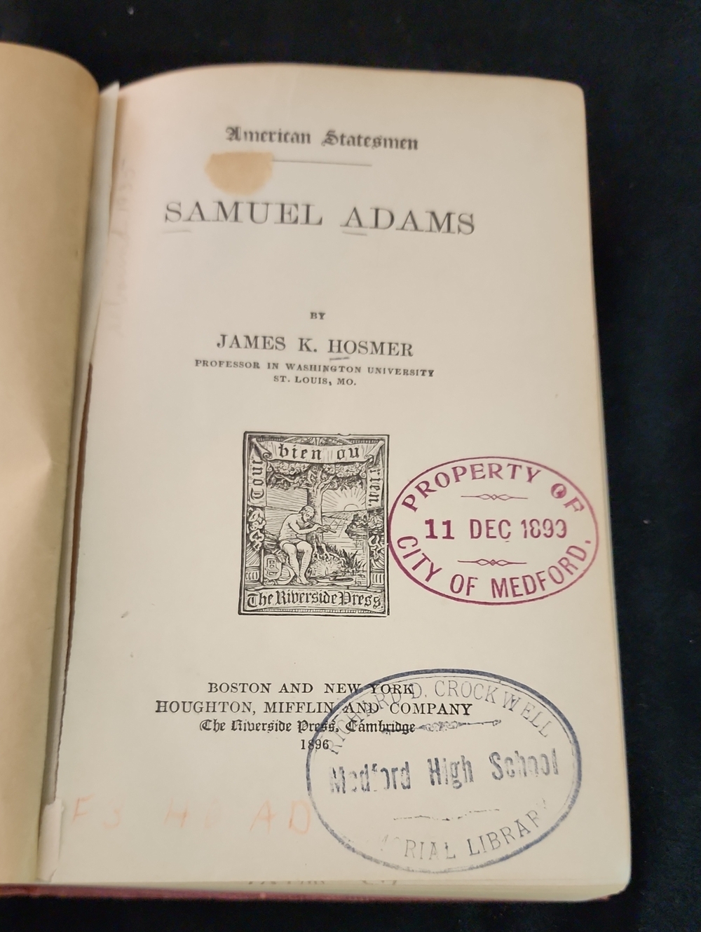 Samuel Adams Book with Library Stamps